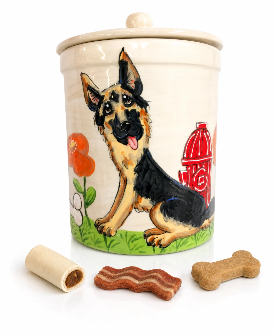 German Shepard Garden With Flowers