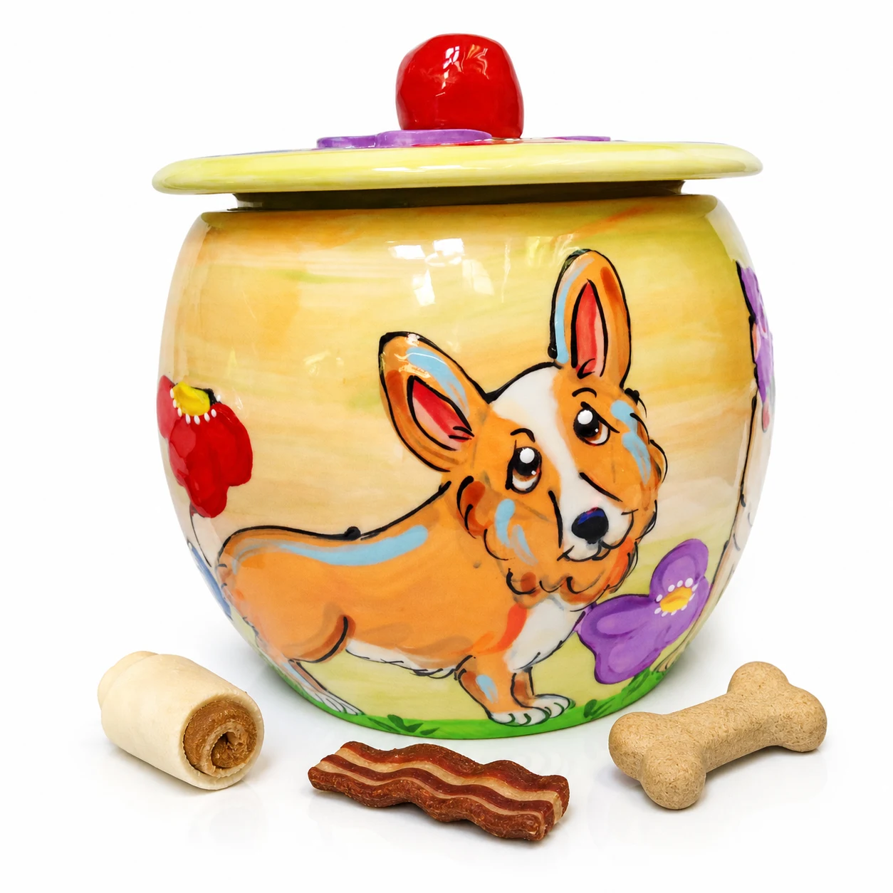 Corgi Garden With Flowers
