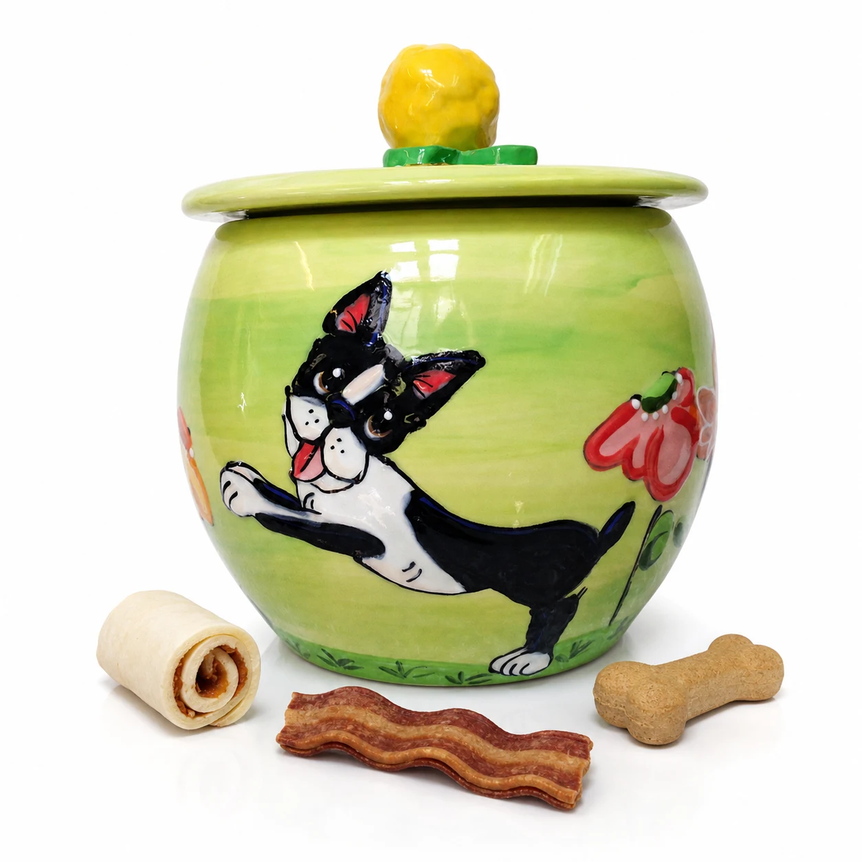 Boston Terrier Butterfly Garden With Flowers