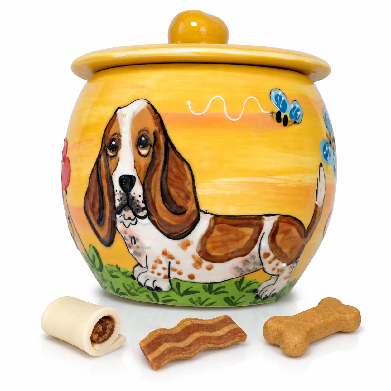 Basset Hound Garden With Flowers