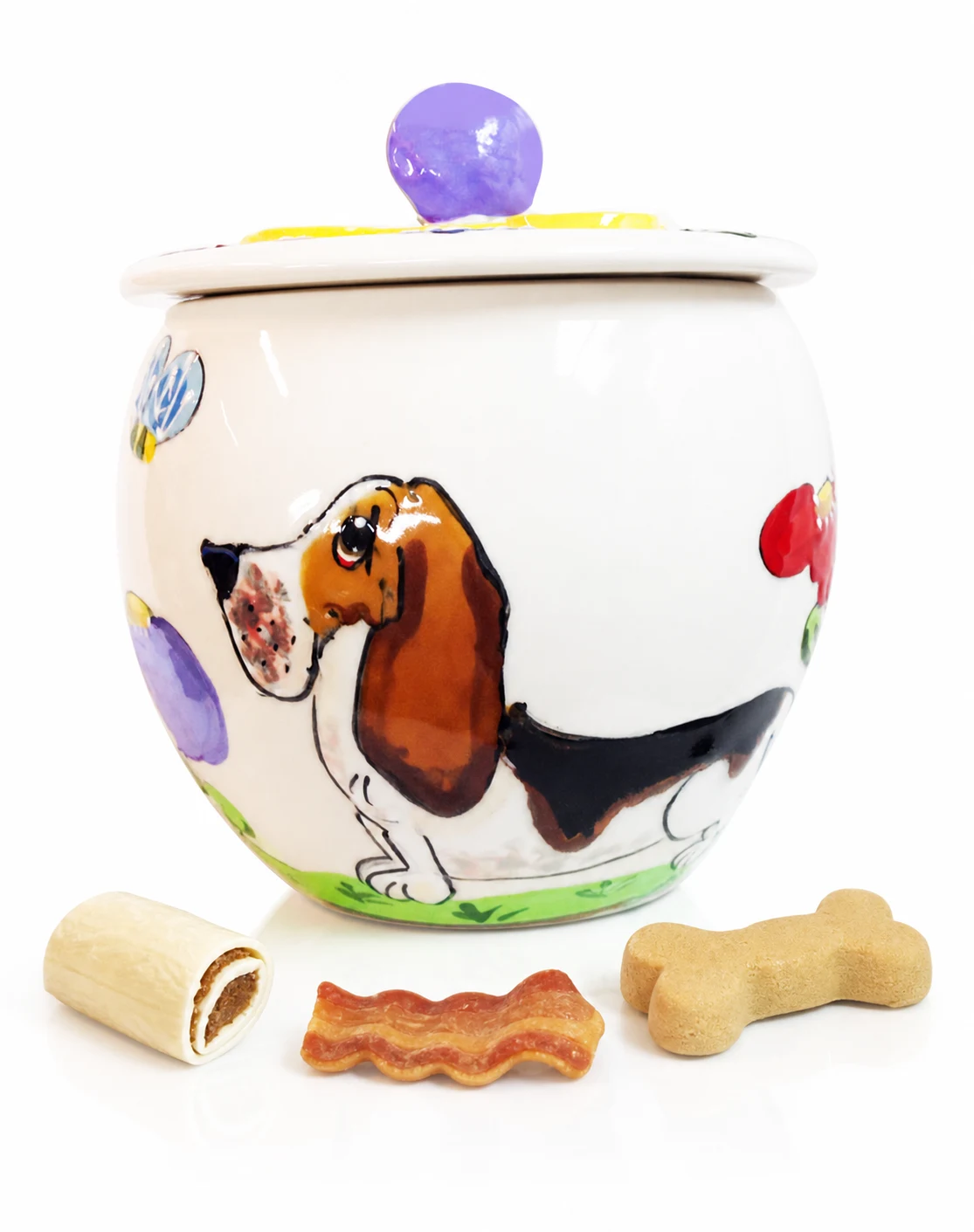 Basset Hound Garden With Flowers