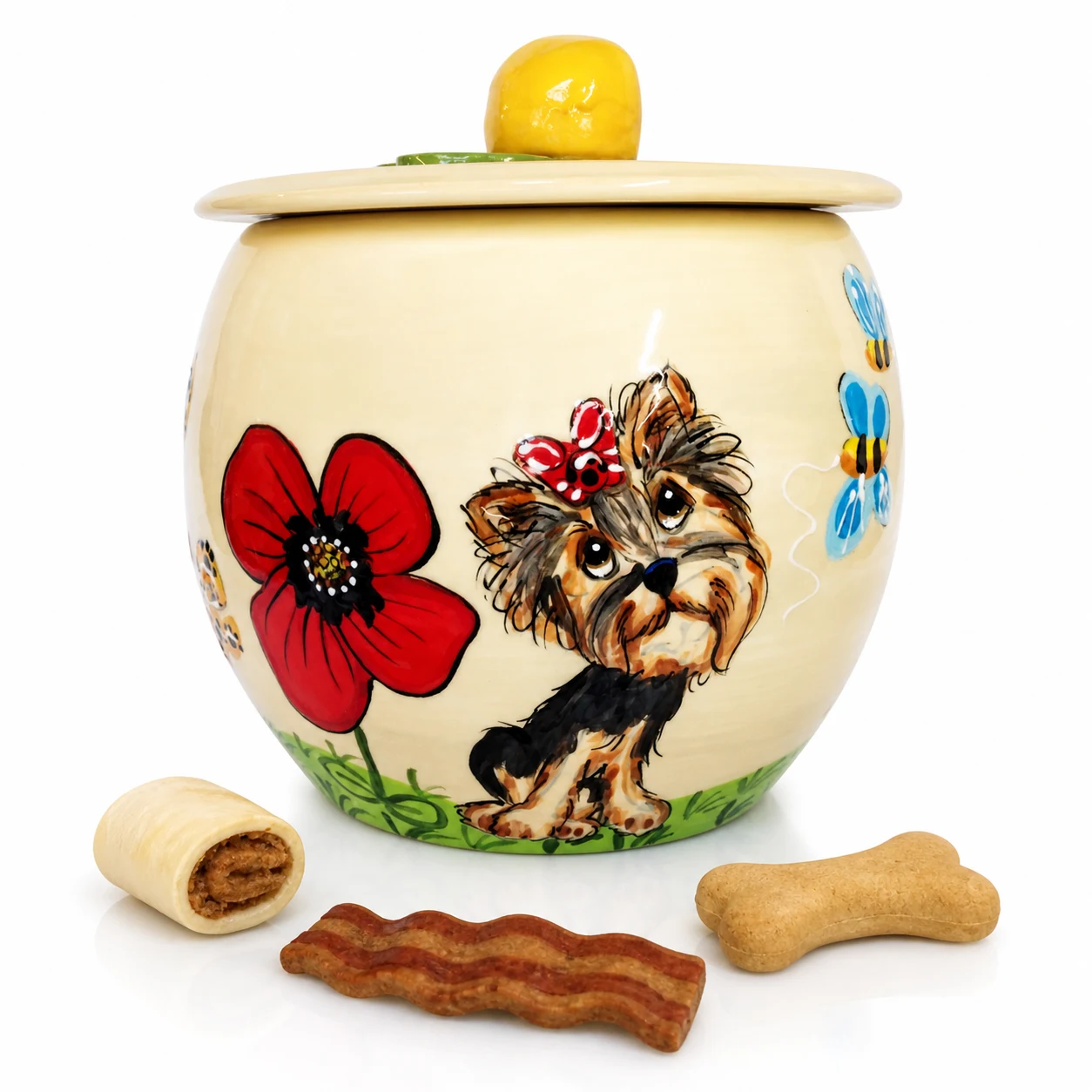 Yorkie Garden With Flowers