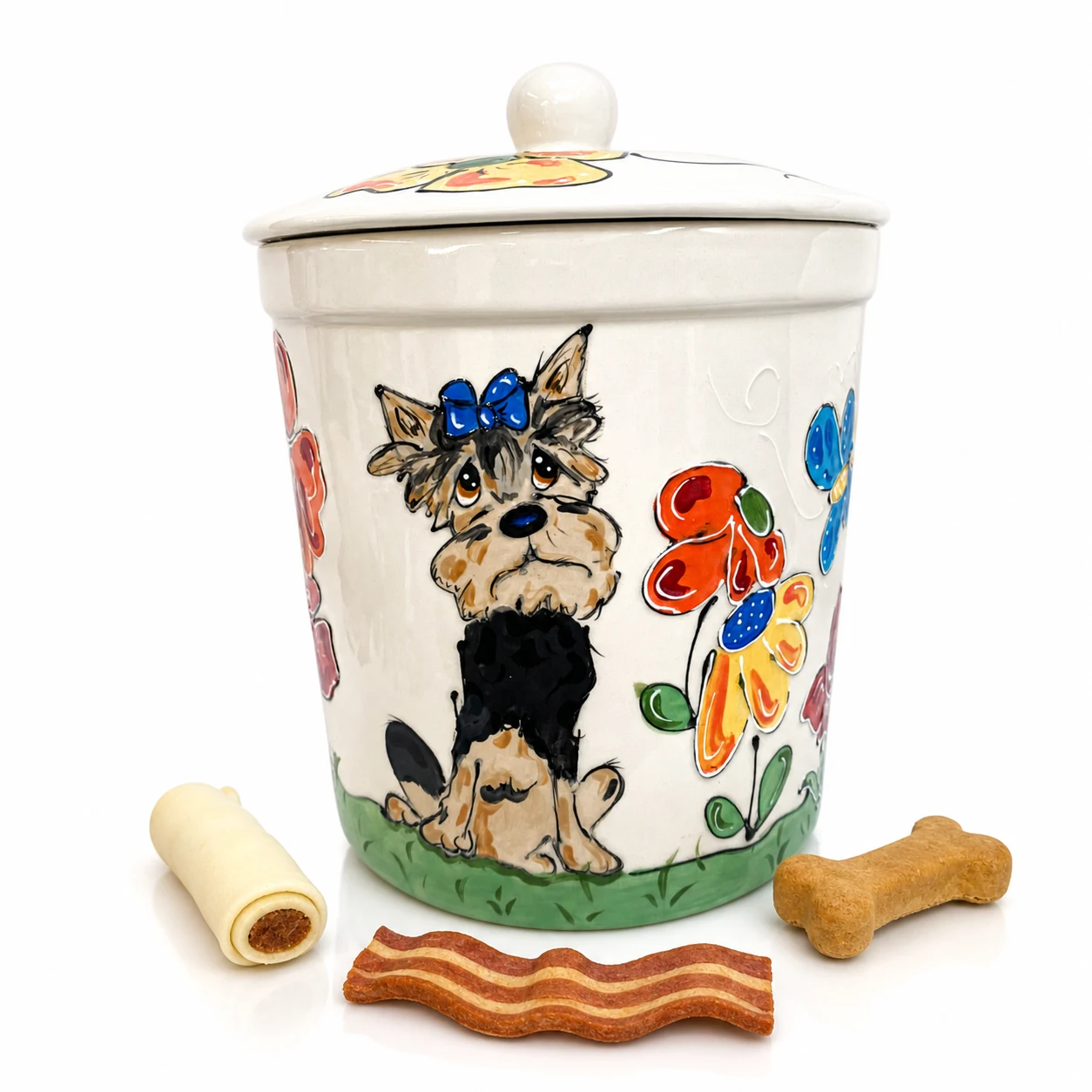 Yorkie Garden With Flowers